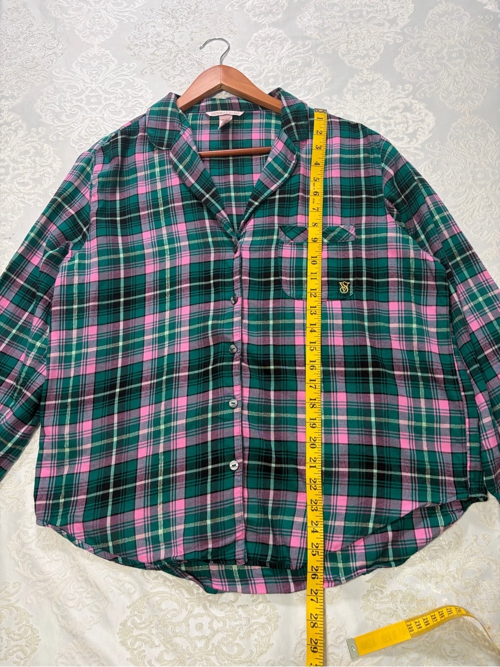 Victorias Secret Cotton Modal Emerald Green & Pink Plaid Pajama Set Medium - Picture 10 of 13